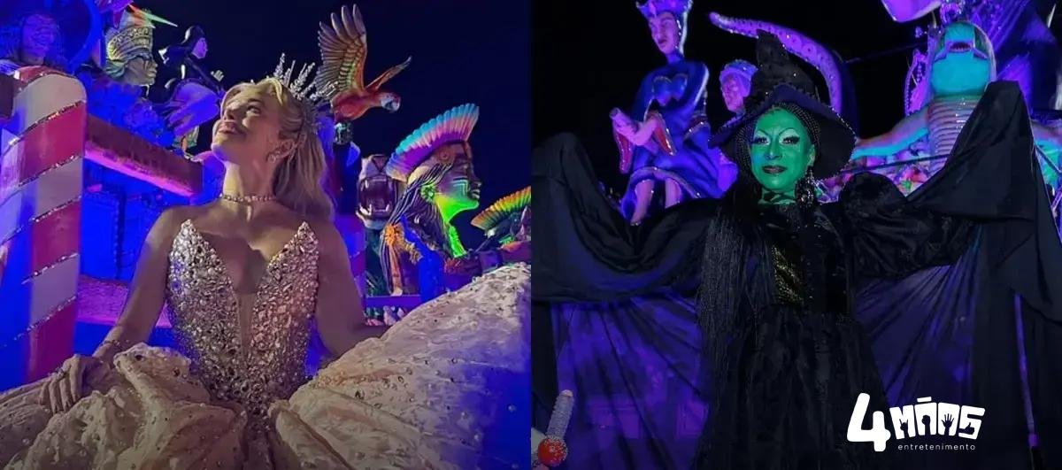 Fabi Bang e Silvetty Montilla desfilam como Glinda e Elphaba no Anhembi